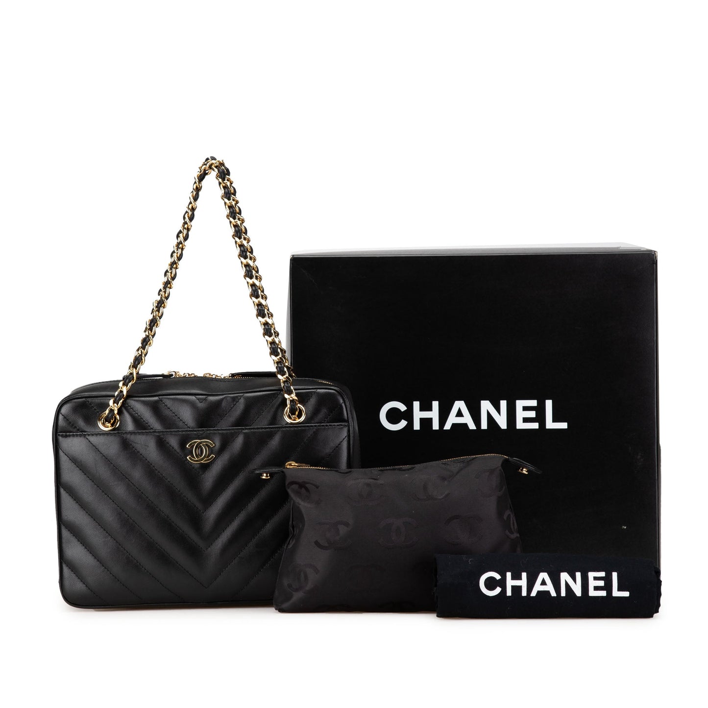 Chanel CC Chevron Lambskin Camera Shoulder Bag Black