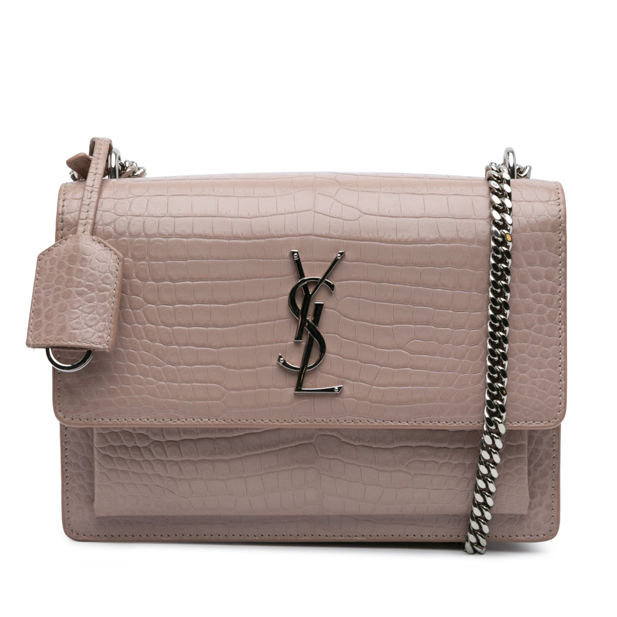 Saint Laurent Medium Croc Embossed Monogram Sunset Bag Pink