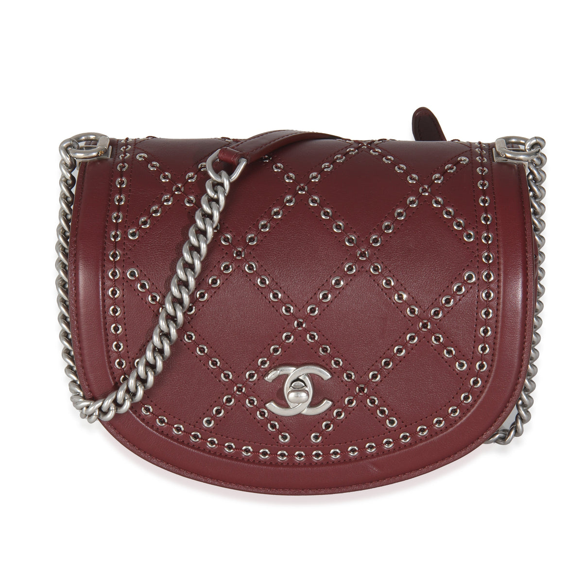 Burgundy Calfskin Small Coco Eyelets Flap Bag