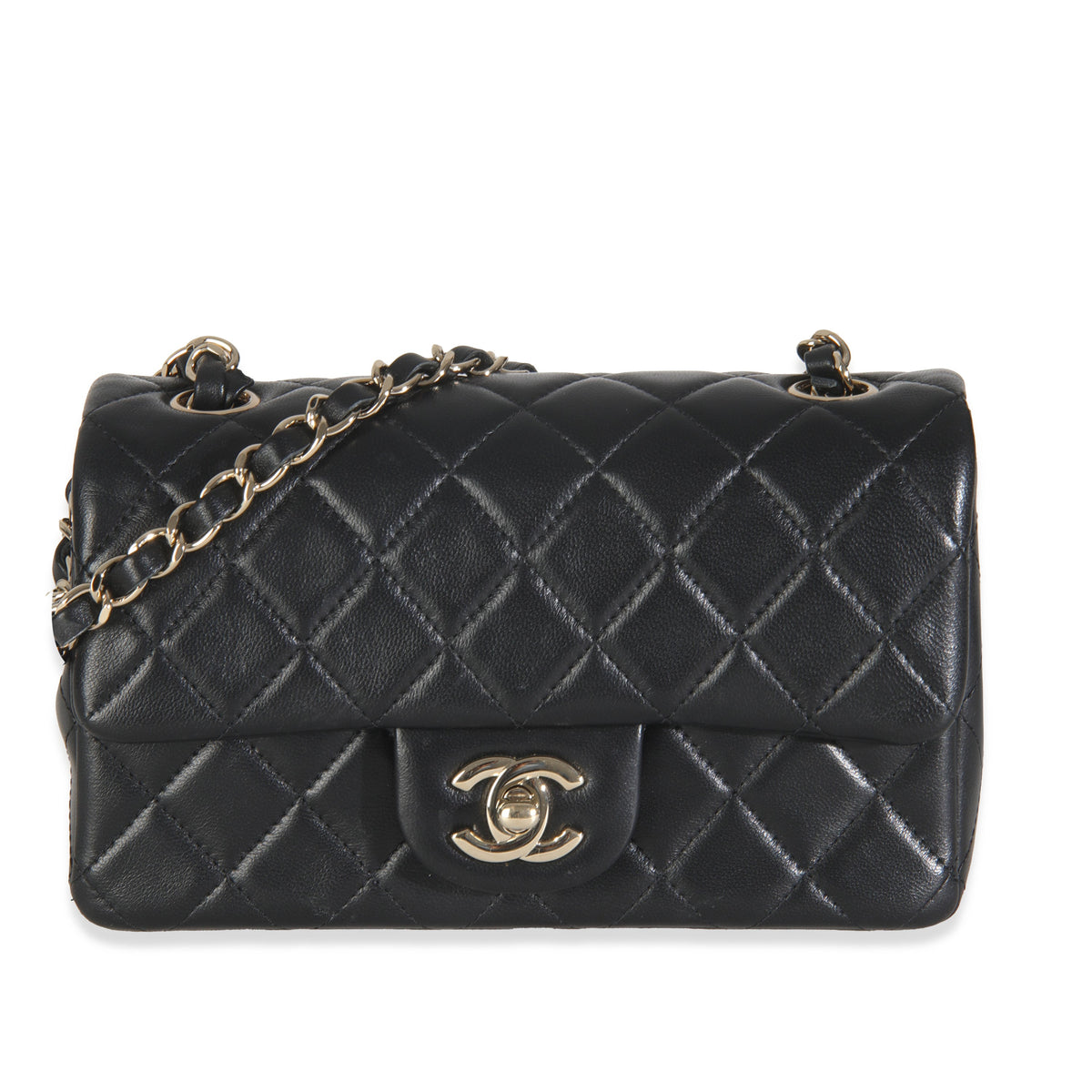 Black Quilted Lambskin Mini Rectangular Flap Bag