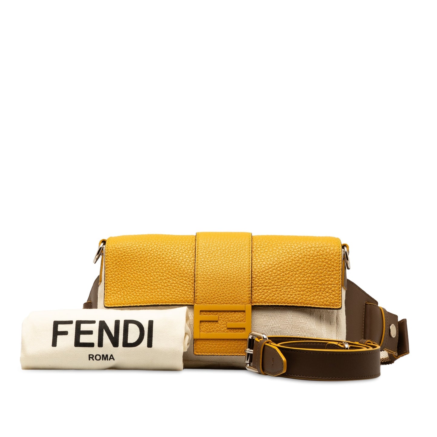 Fendi Zucca Canvas and Leather Convertible Baguette Brown