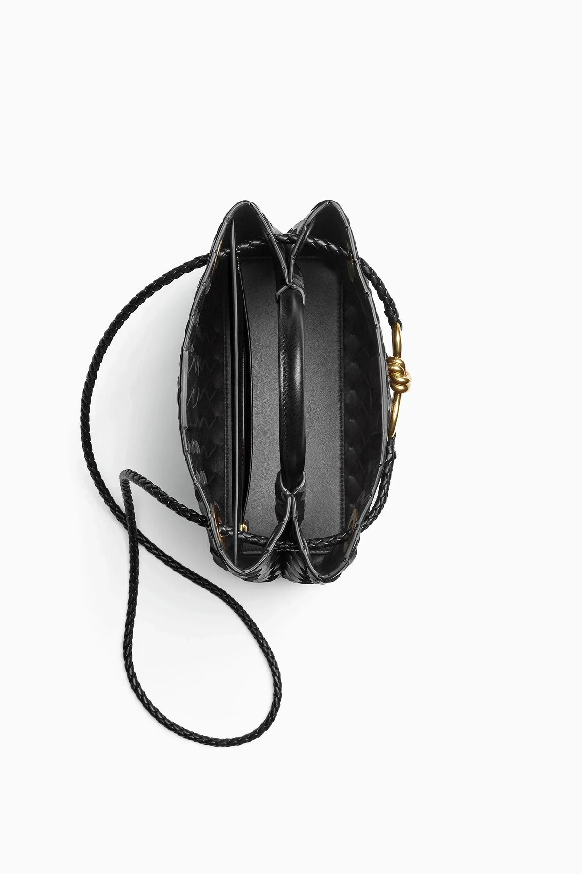 Bottega Veneta Small Andiamo Intrecciato Leather Top-Handle Black Bag