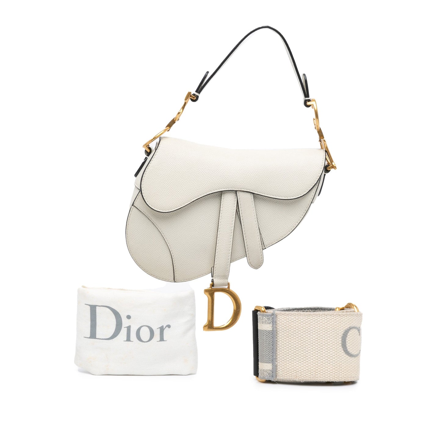 Dior Mini Grained Calfskin Saddle Bag White