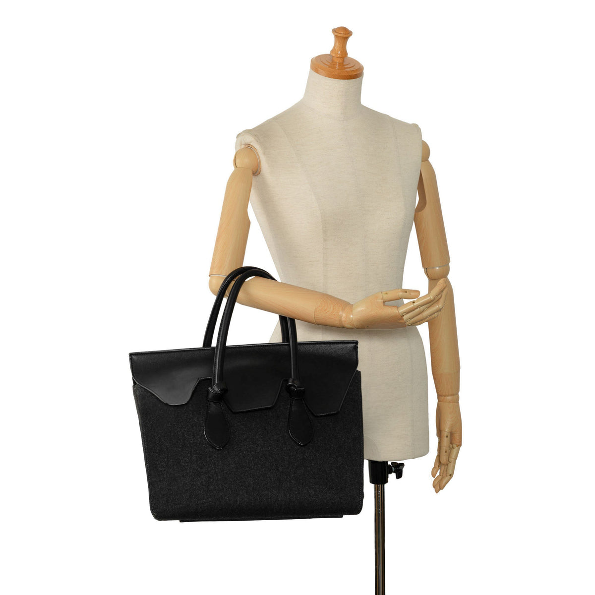 Celine Felt and Leather Tie Knot Tote Gray