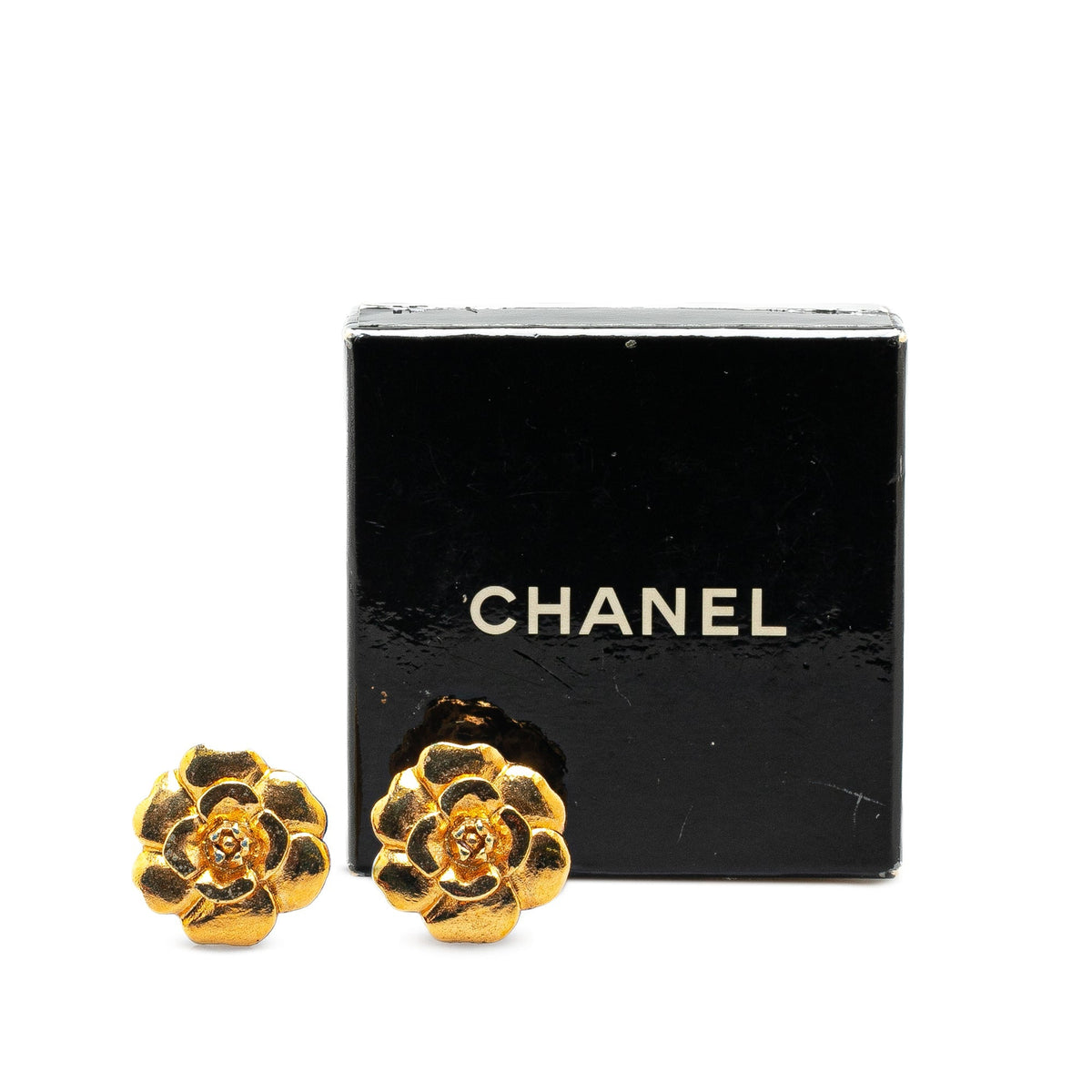 Chanel Gold Plated Camellia Clip on Earrings Gold