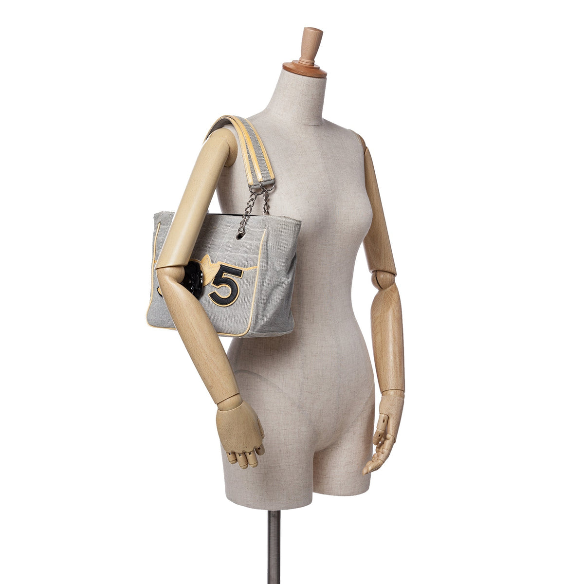 Chanel CC Camellia No. 5 Choco Bar Canvas Tote Gray