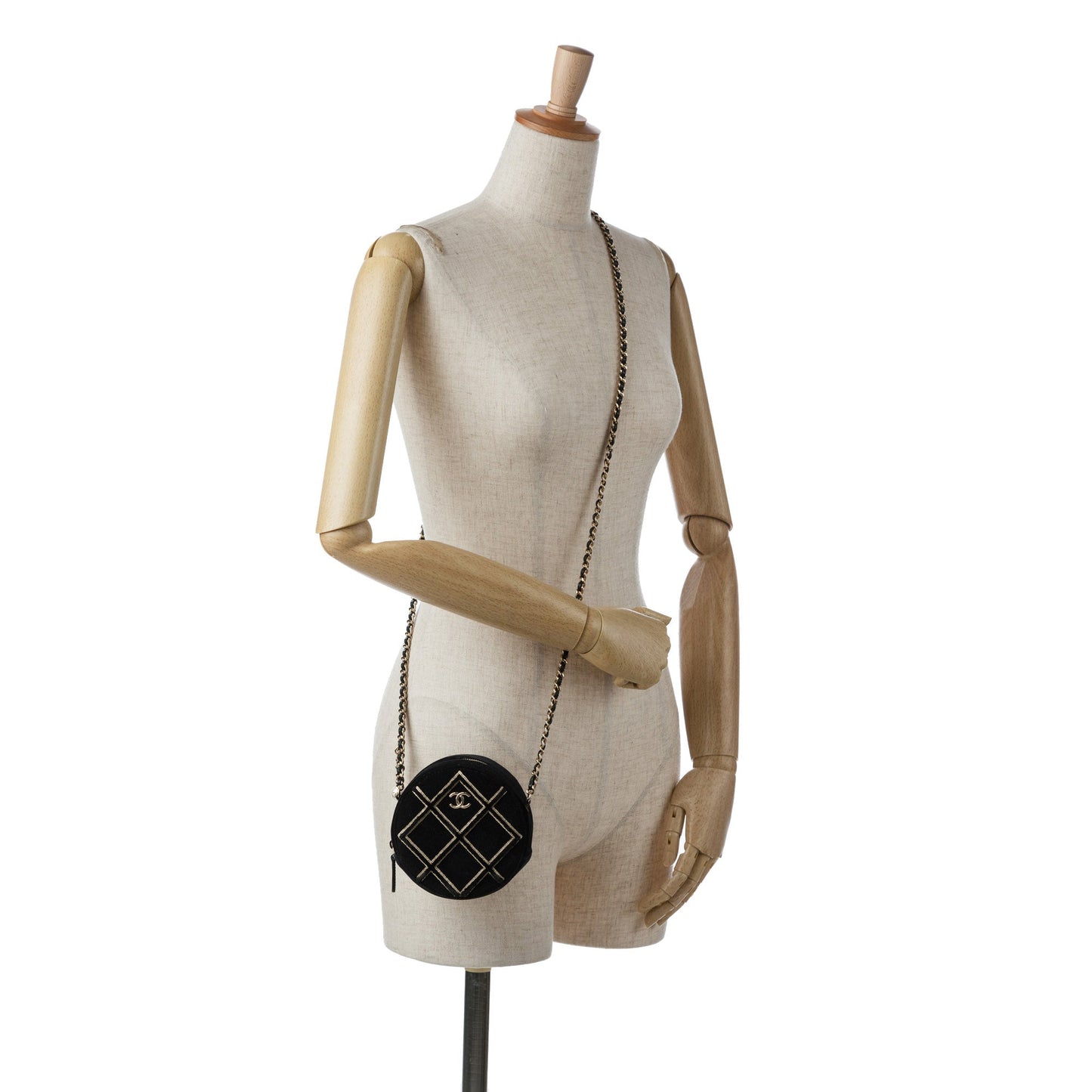 Chanel Velvet Pearl Sequin Round Crossbody Black