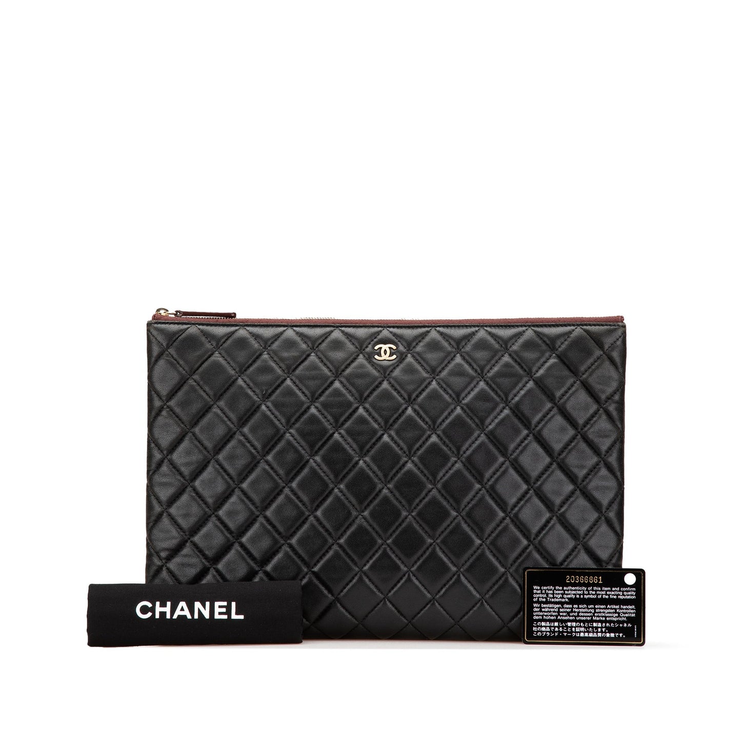 Chanel Large Quilted Lambskin O Case Clutch Black