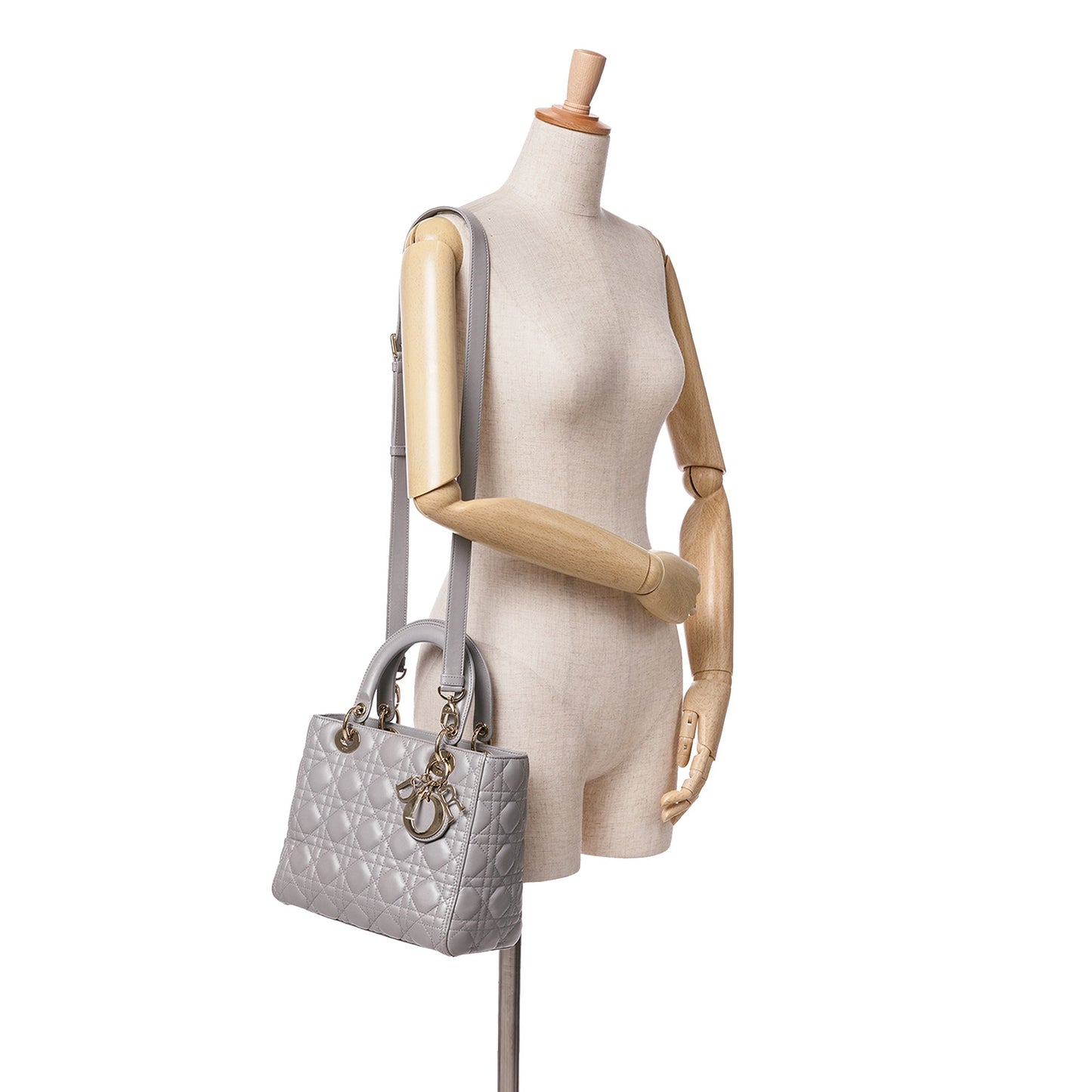 Dior Medium Lambskin Cannage Lady Dior Gray