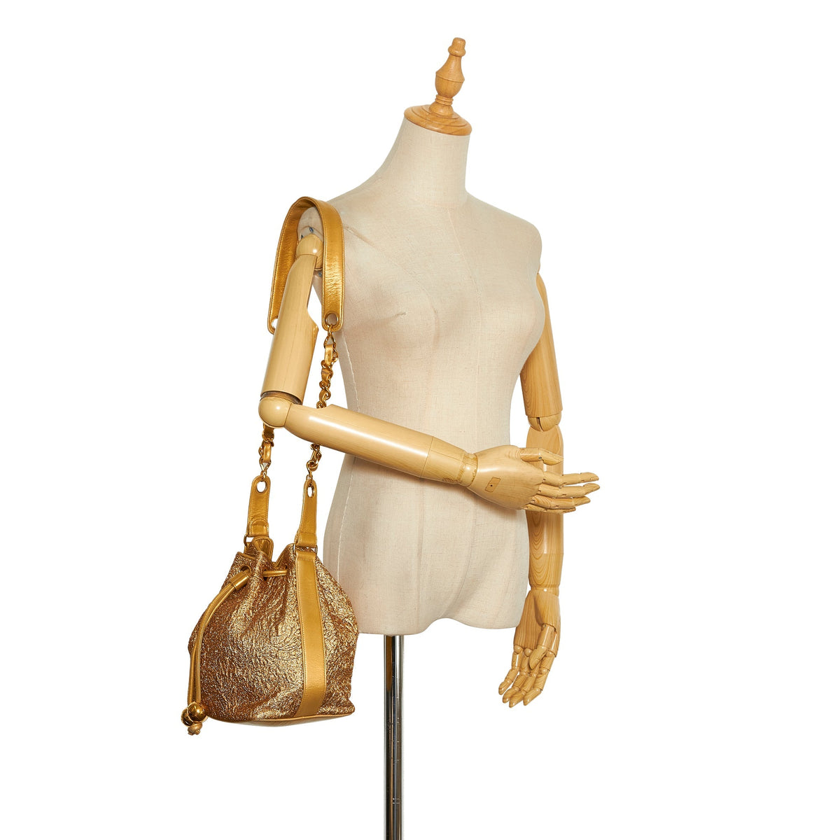 Chanel Brocade Bucket Bag Gold