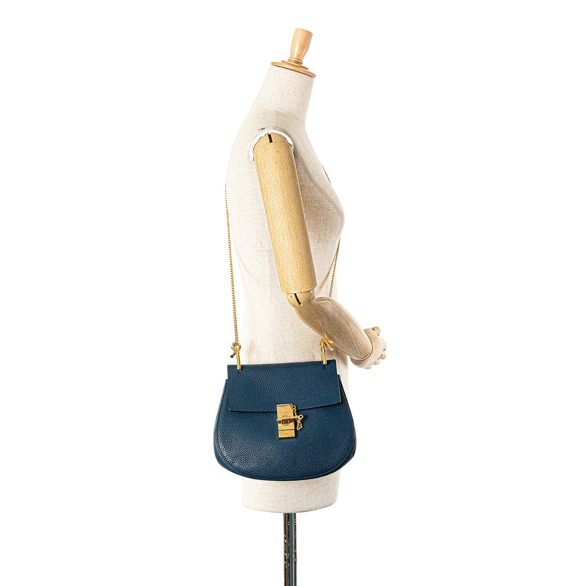 Chloé Small Leather Drew Crossbody Blue