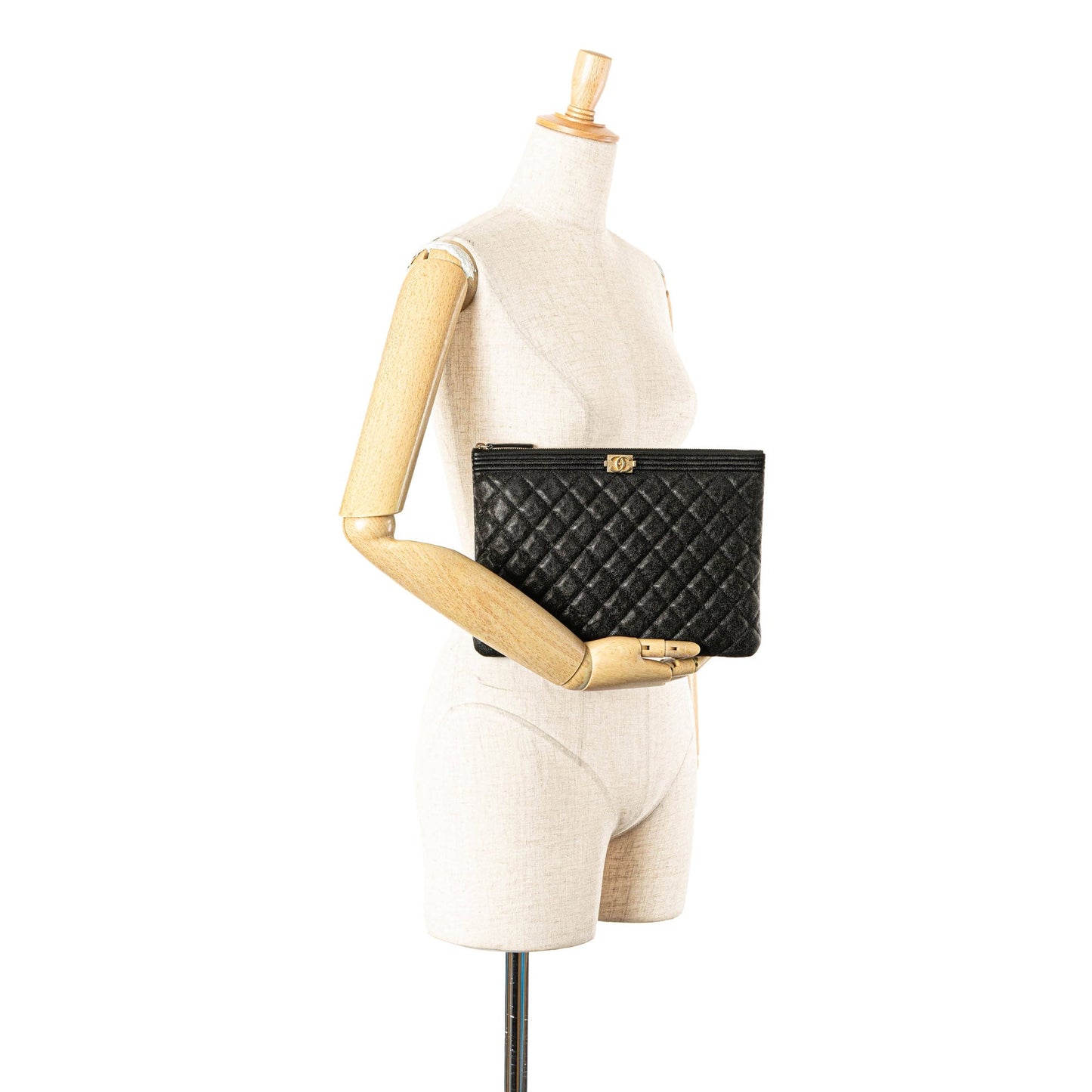 Chanel Medium Quilted Caviar Boy O Case Clutch Black