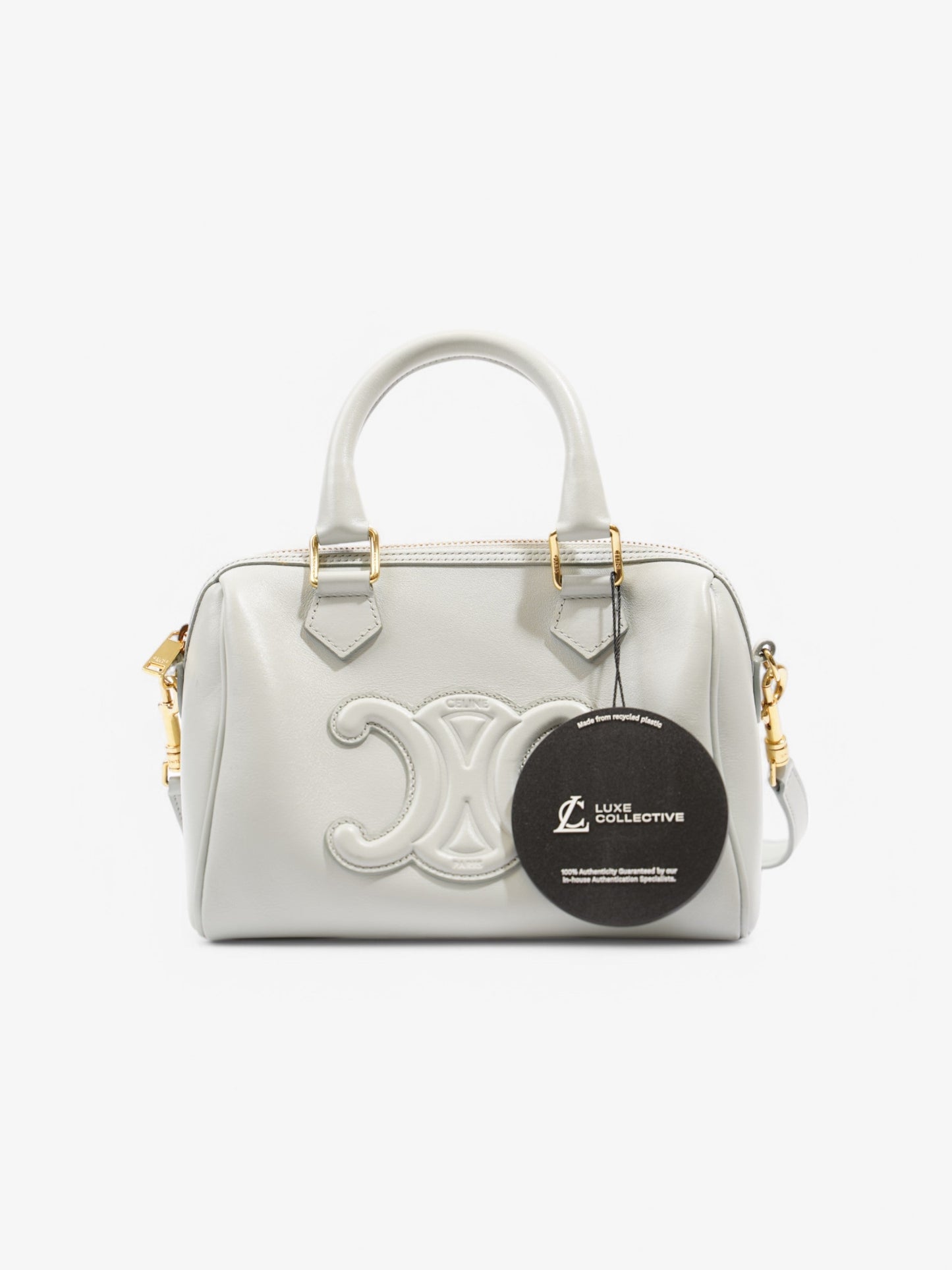 Celine Triomphe Boston Light Blue Calfskin Leather Small