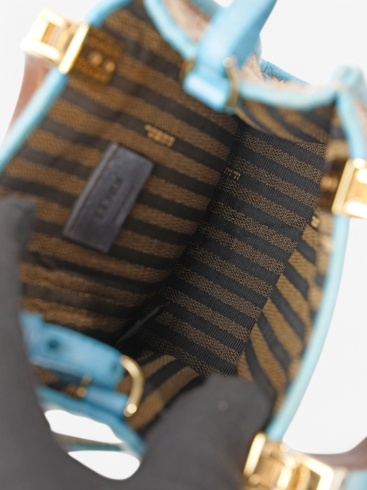Fendi Sunshine Shopper Beige / Blue Raffia Mini