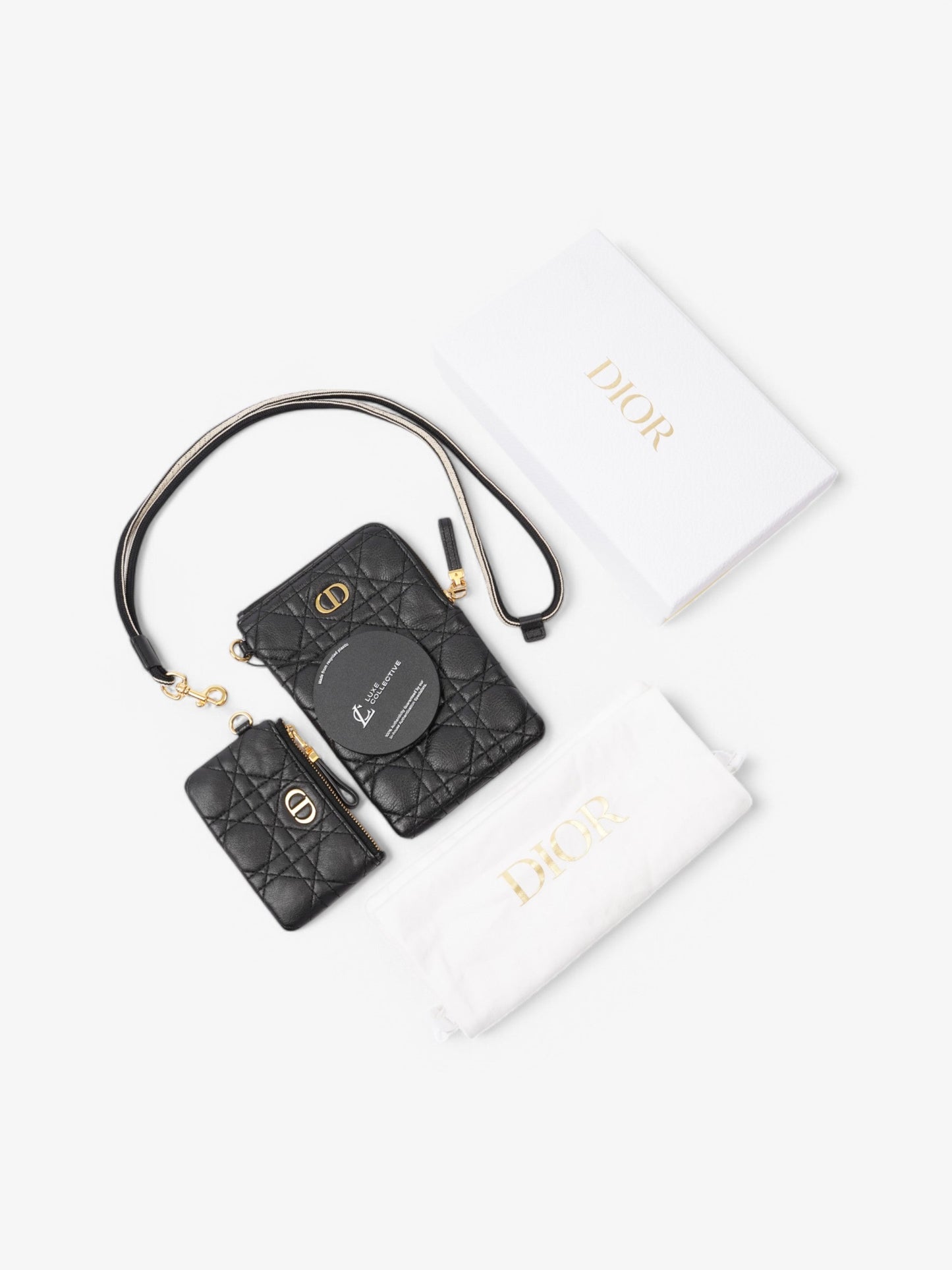 Christian Dior Caro Multifunction Pouch Black / Gold Leather