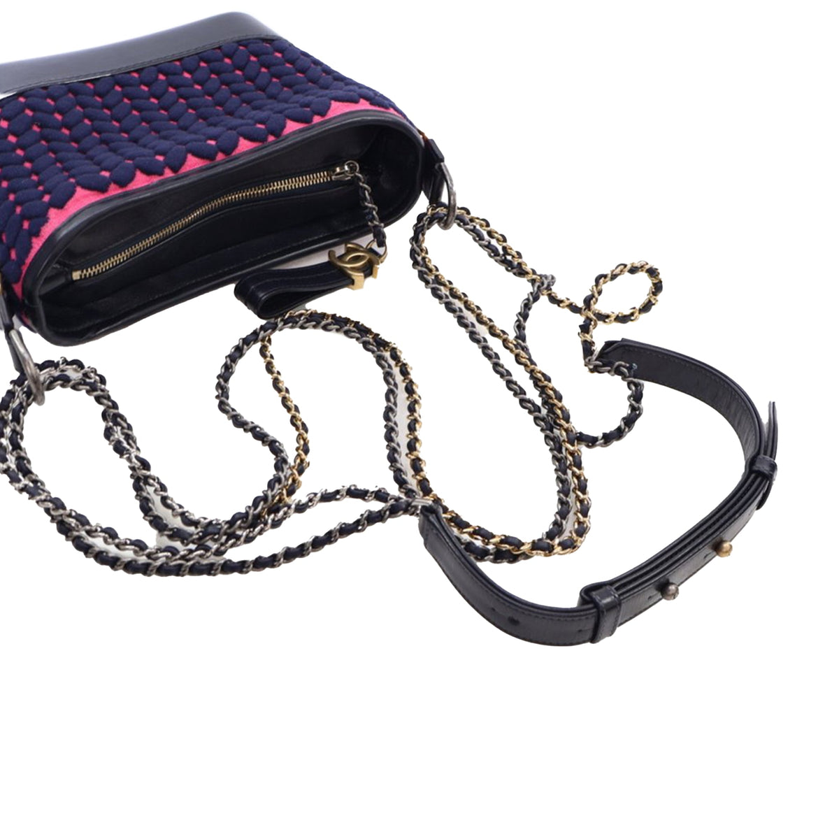 Chanel Small Knit and Calfskin Gabrielle Hobo Blue