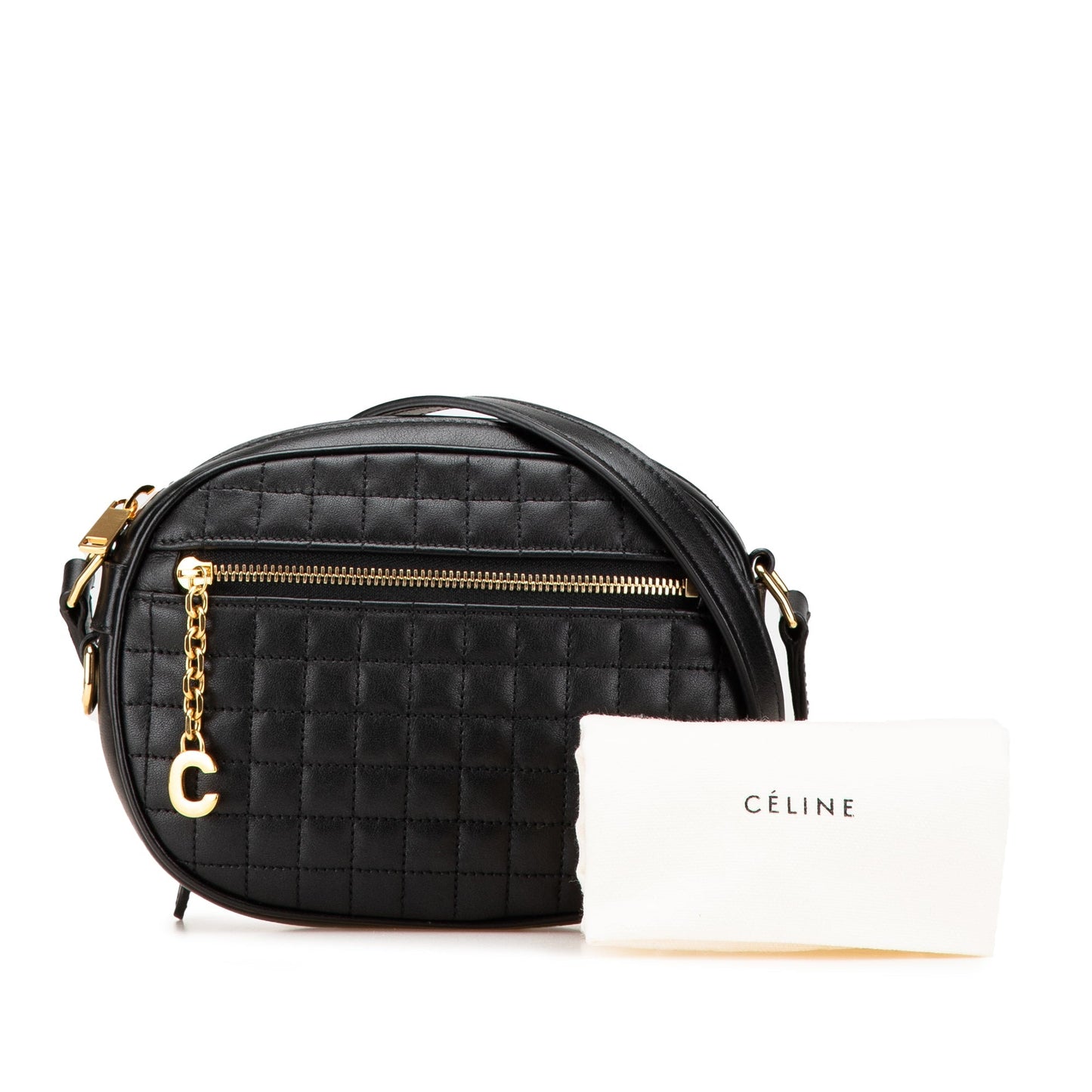 Celine Quilted Calfskin C Charm Crossbody Black