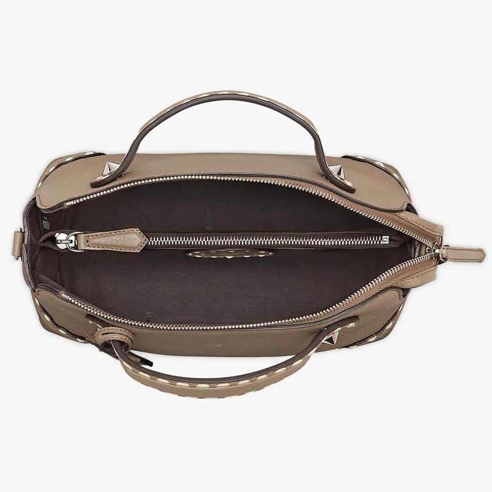 Fendi By The Medium Gray Full Grain Leather Boston Bag