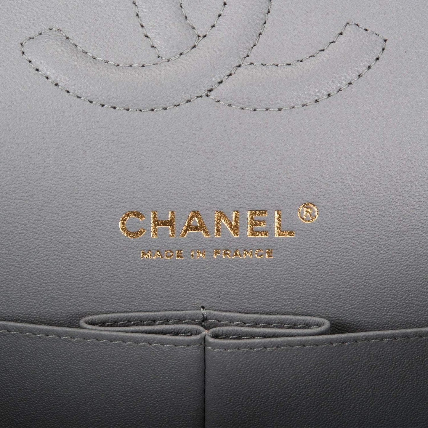 Chanel Shiny Gray Quilted Caviar Medium Classic Double Flap Bag Light Gold Hardware
