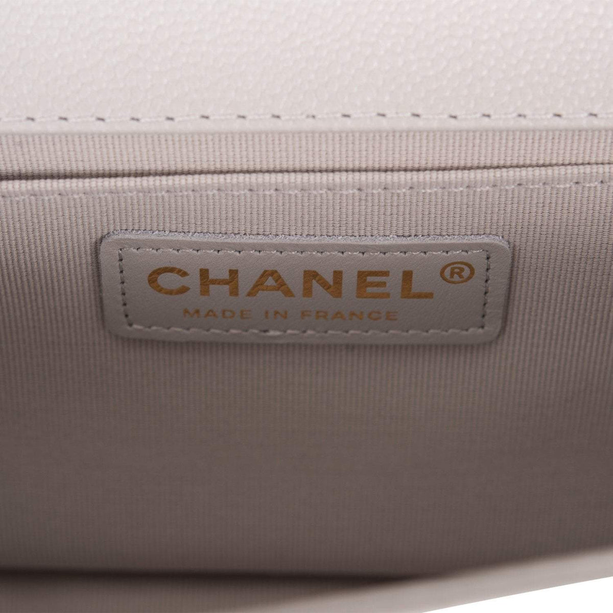 Chanel Medium Boy Bag Gray Quilted Caviar Light Gold Hardware
