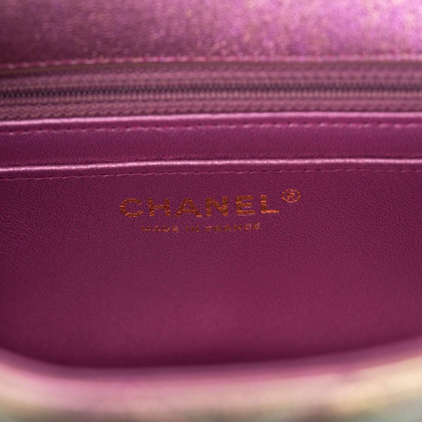 Chanel Mini Rectangular Flap Bag Purple Iridescent Lambskin Light Gold Hardware