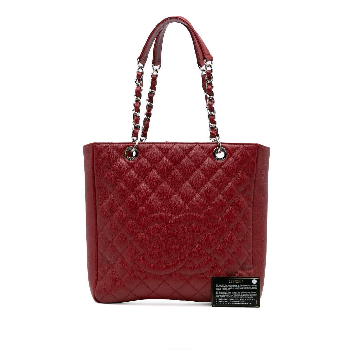 Chanel Caviar Vertical Grand Shopping Tote Red