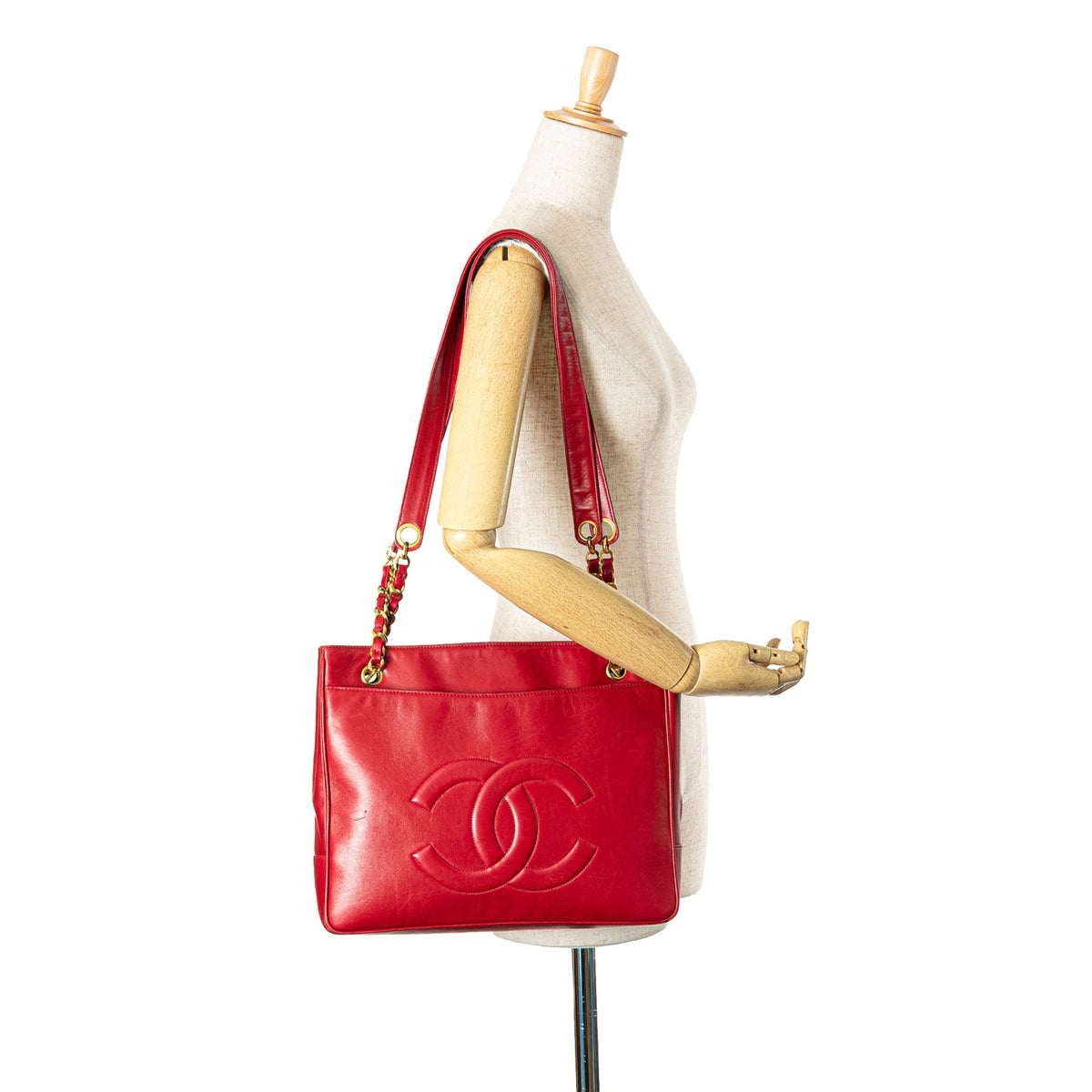 Chanel CC Lambskin Chain Tote Red
