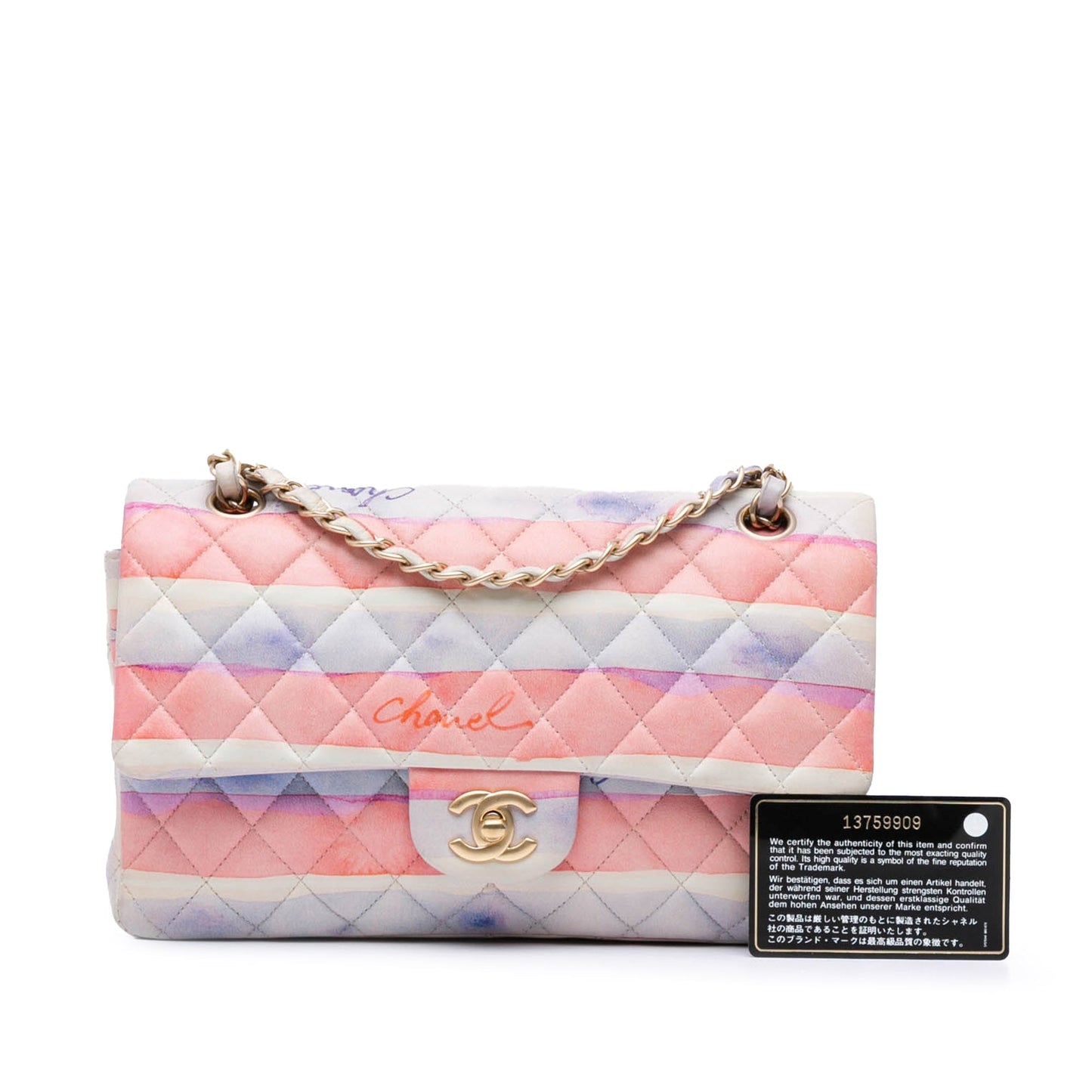 Chanel Medium Classic Printed Lambskin Watercolor Double Flap Pink