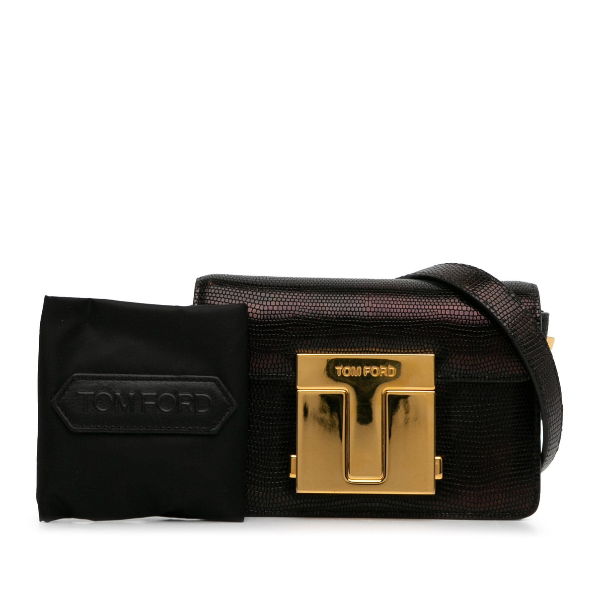 Tom Ford Small T-Clasp Lizard-Embossed Crossbody Bag Black
