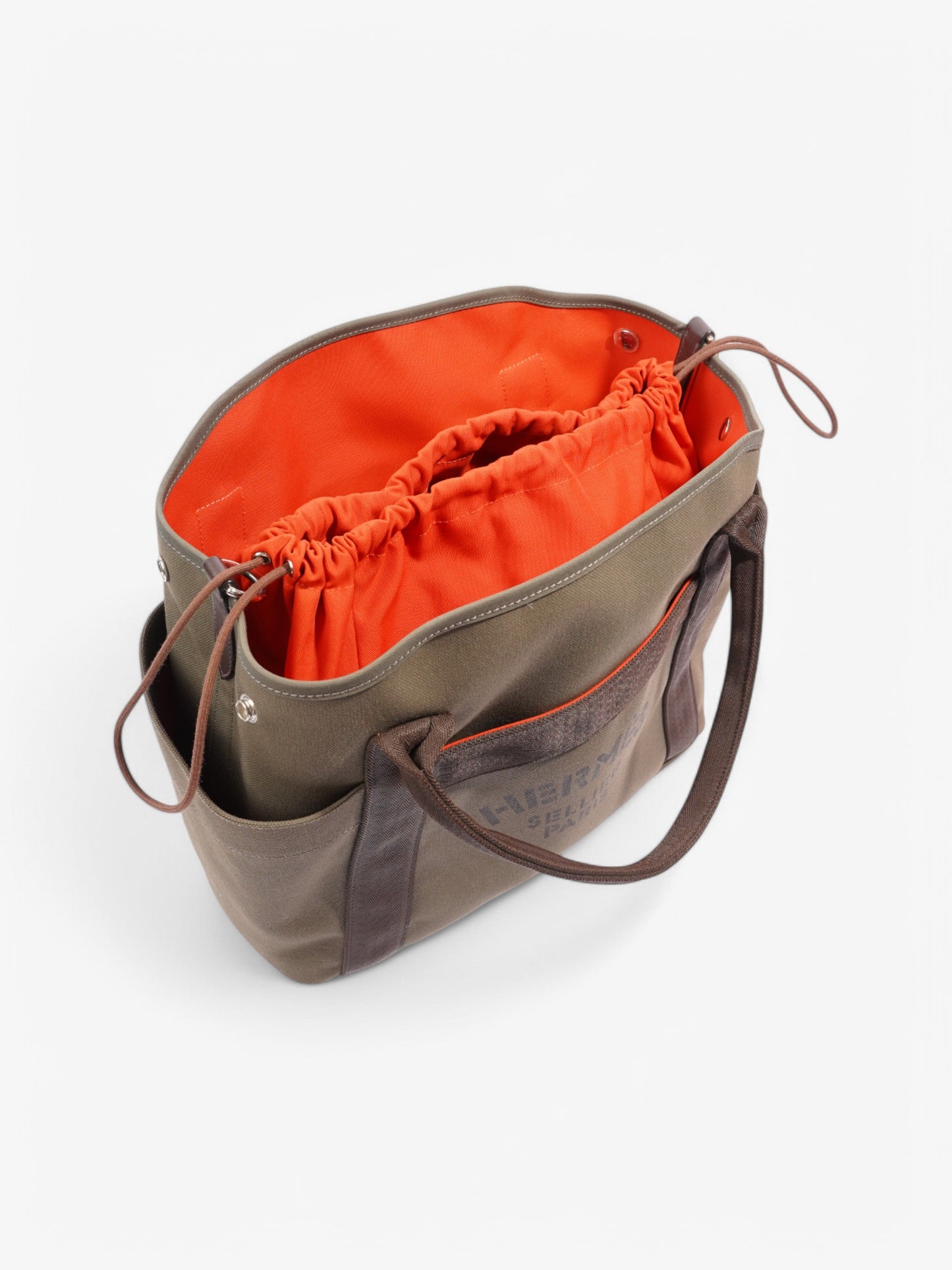 Hermes Sac De Pansage Groom Shopping Bag Olive Green / Brown Canvas