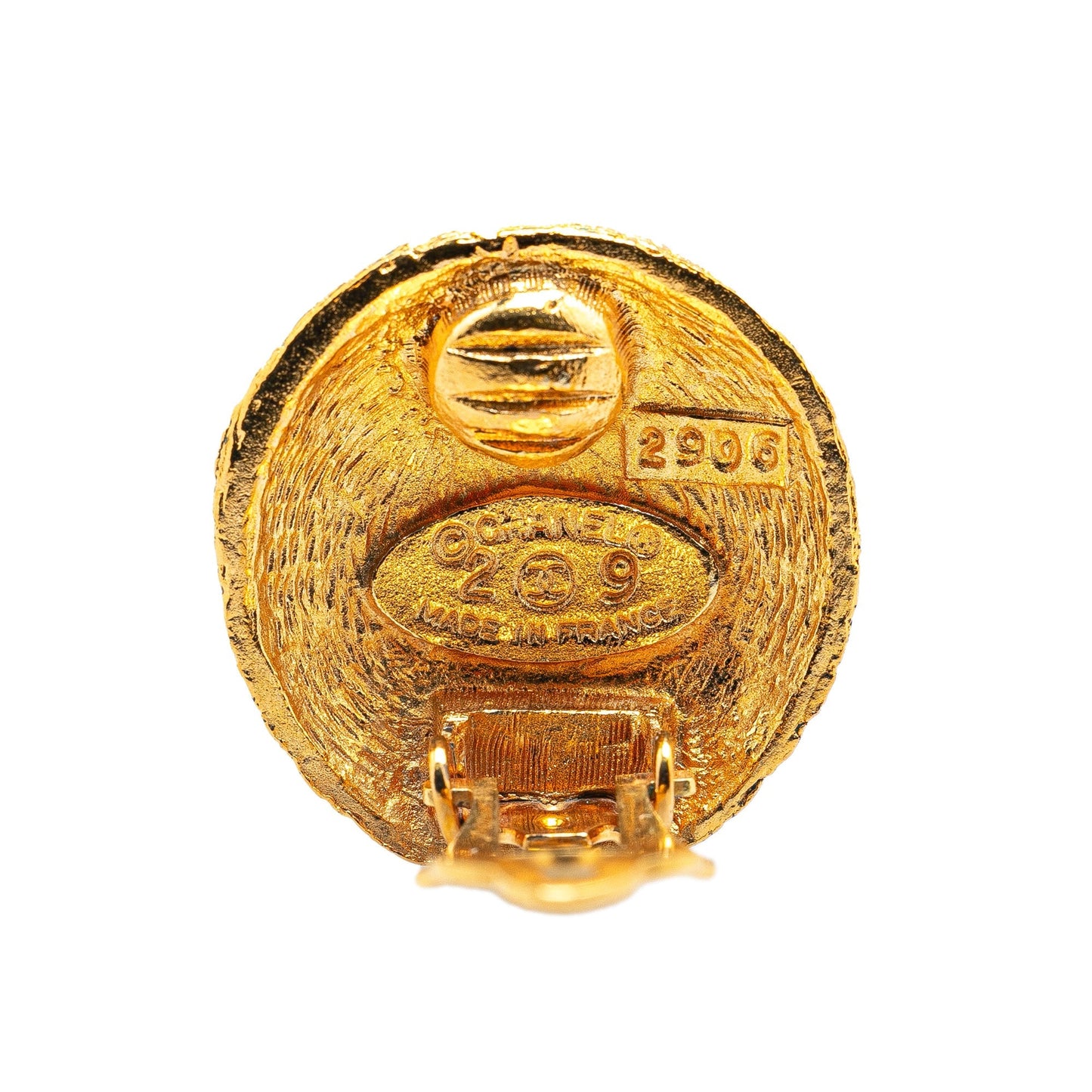 Chanel Gold Plated CC Round Clip on Earrings Gold
