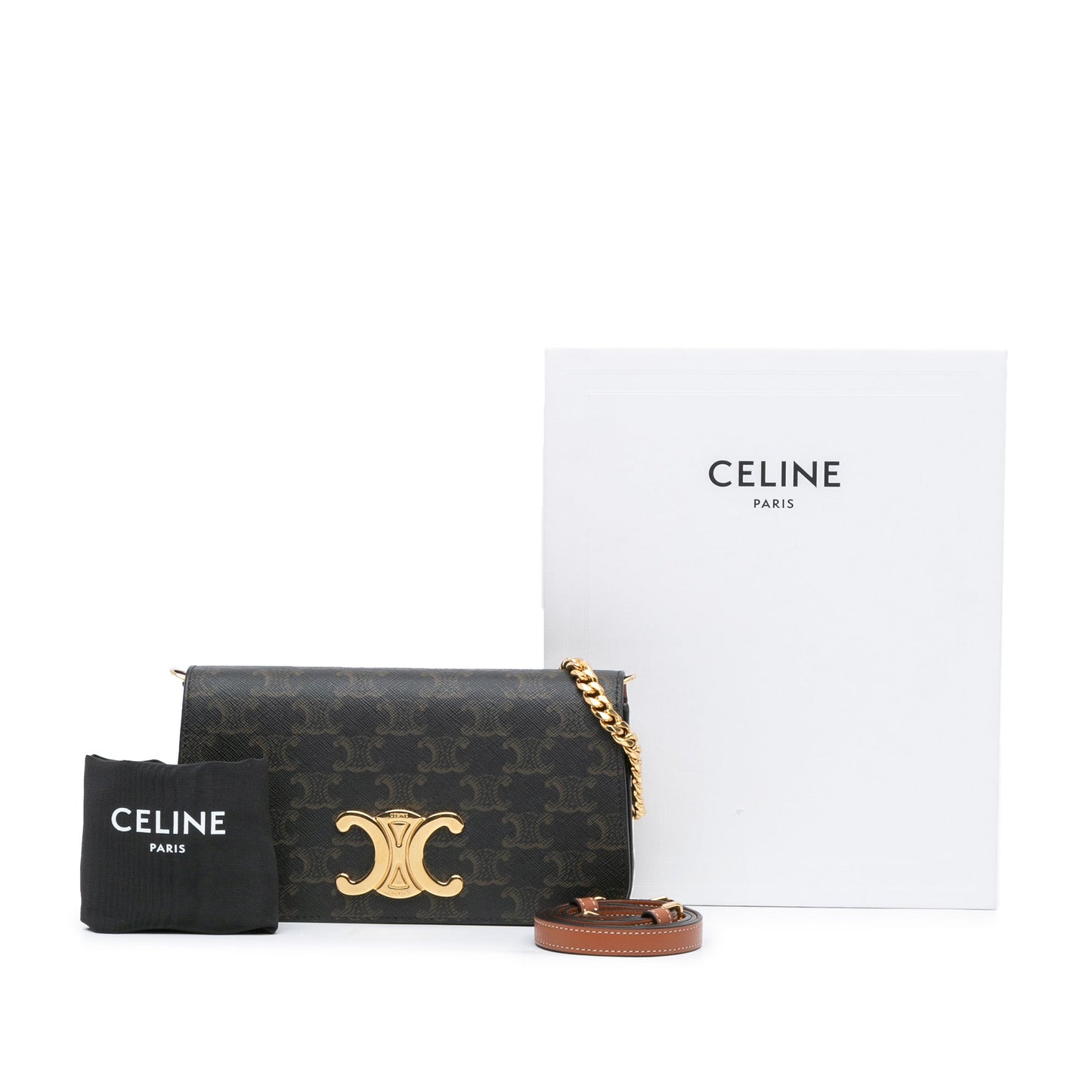 Celine Triomphe Coated Canvas Multi Pochette Brown