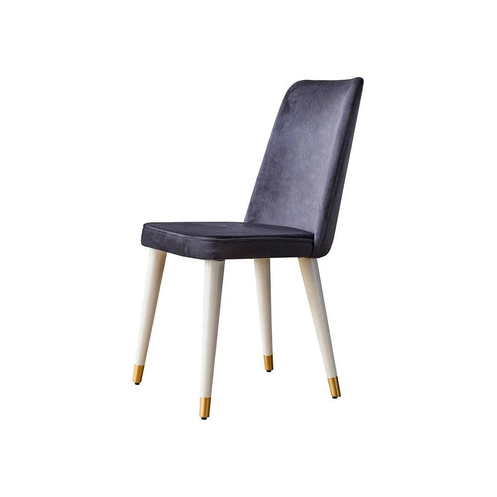 Roomloft Emre Walnut 4-Piece Dining Table Set – Two-Tone Tabletop & Grey Velvet Barrel Armchairs