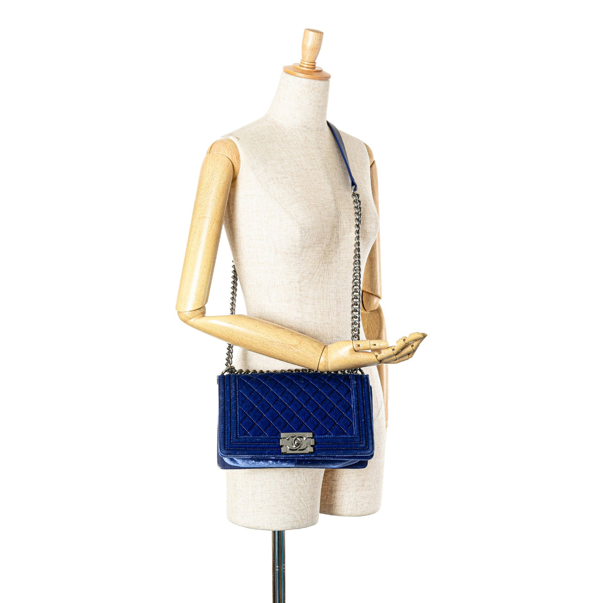 Chanel Old Medium Quilted Velvet Boy Flap Blue