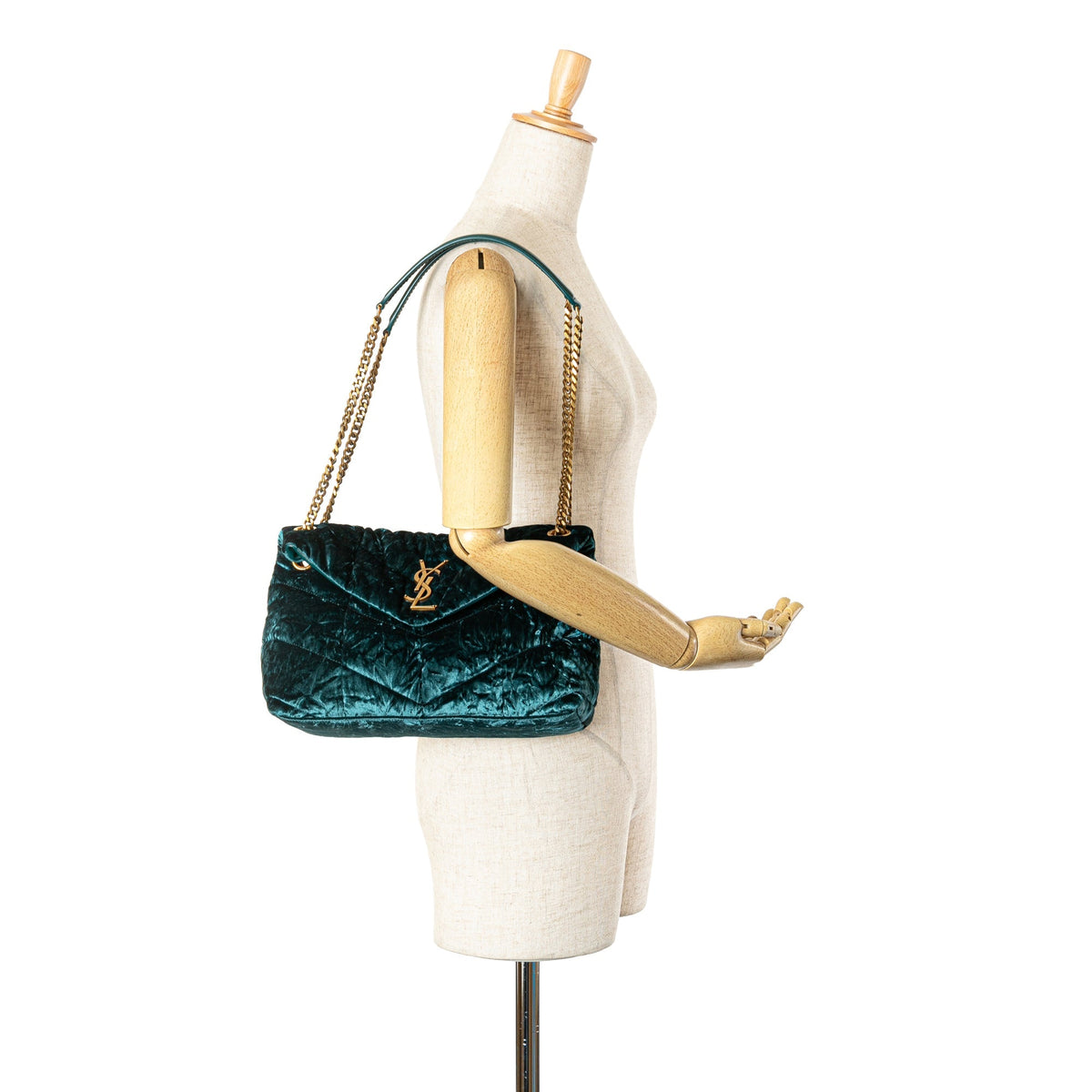 Saint Laurent Small Crushed Velvet Monogram Loulou Puffer Shoulder Bag Blue