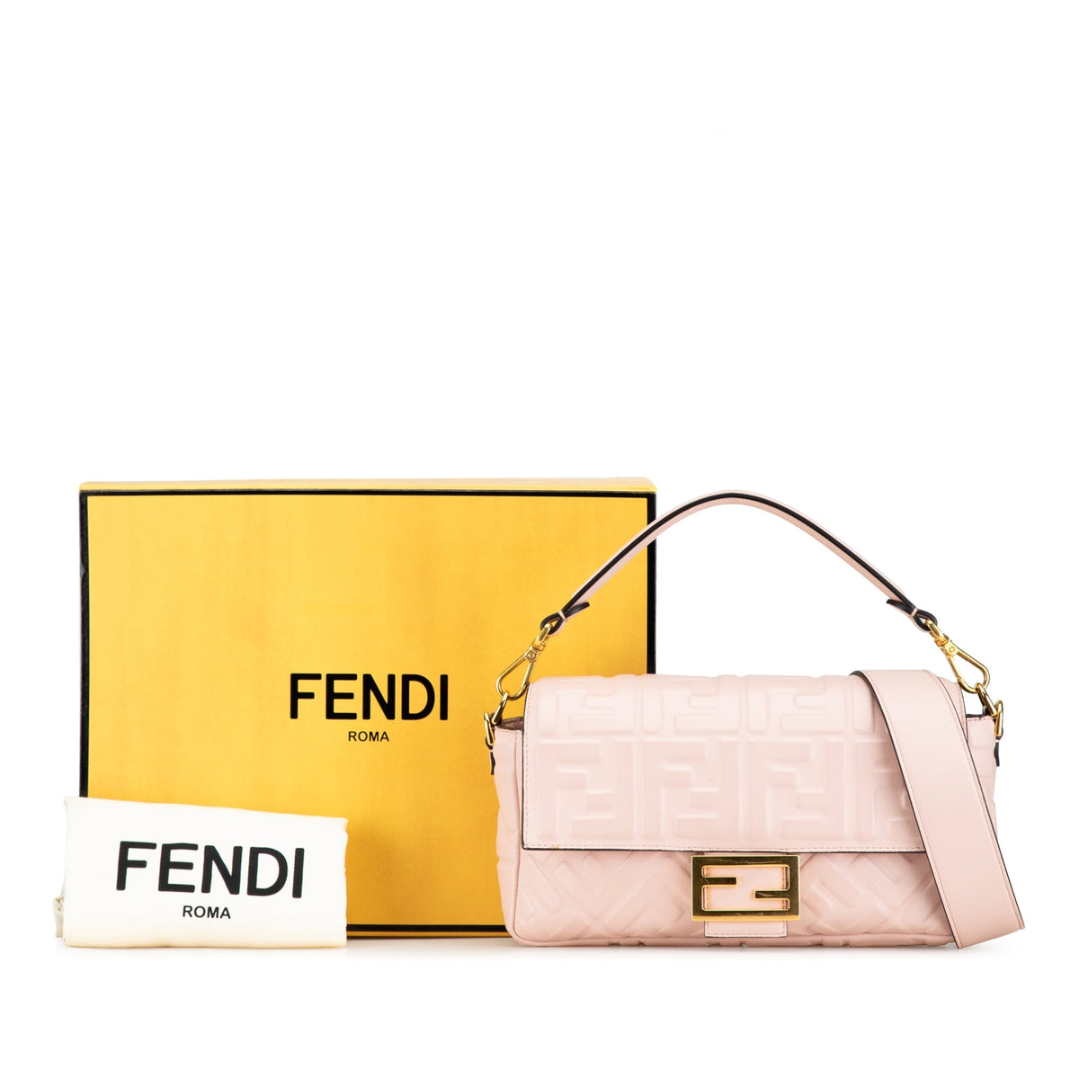 Fendi Zucca Embossed Leather Baguette Satchel Pink