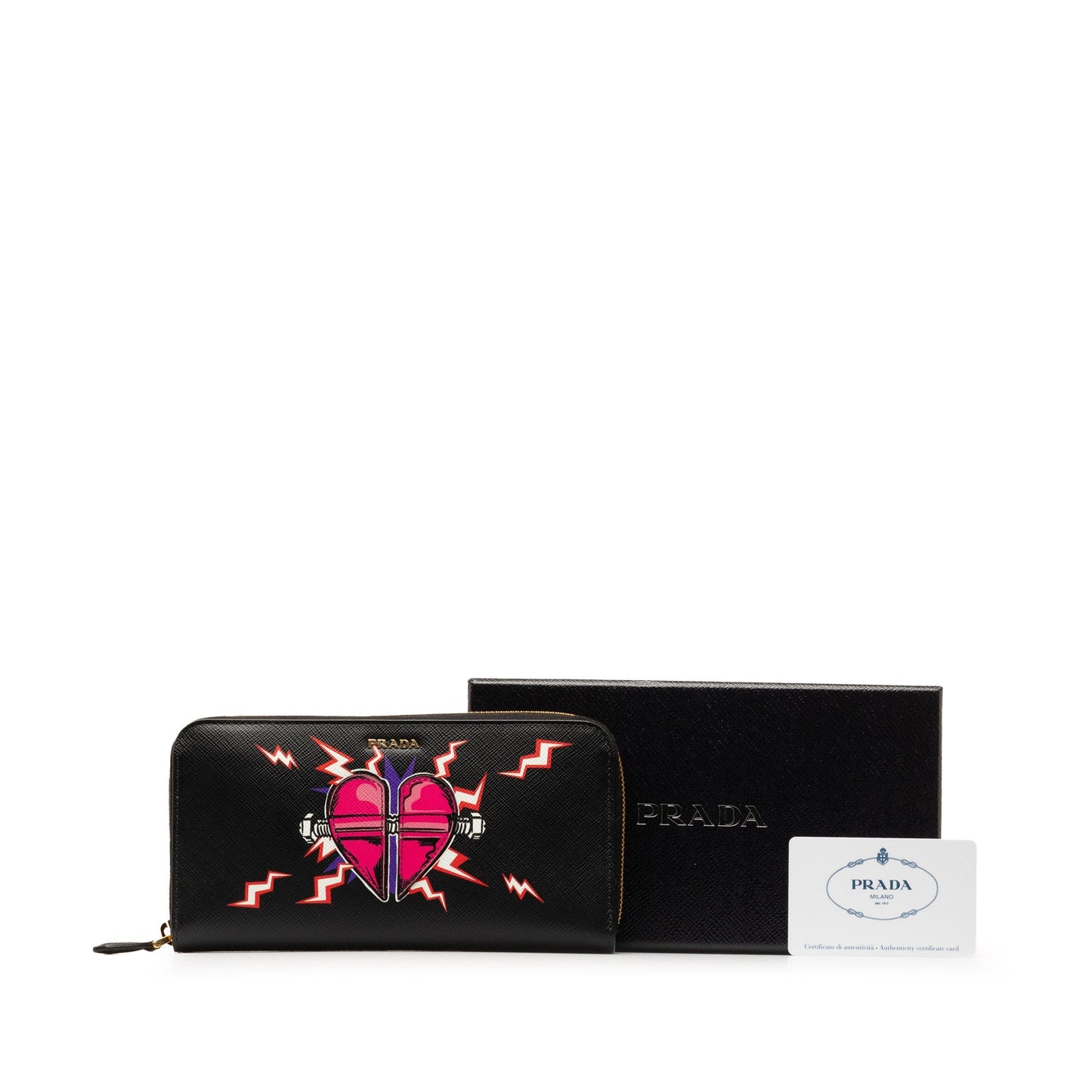 Prada x Universal Studios Saffiano Frakenstien Heart Long Wallet Black