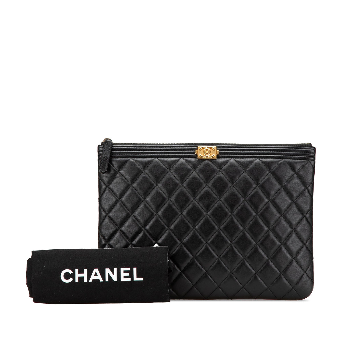 Chanel Medium Quilted Caviar Boy O Case Clutch Black