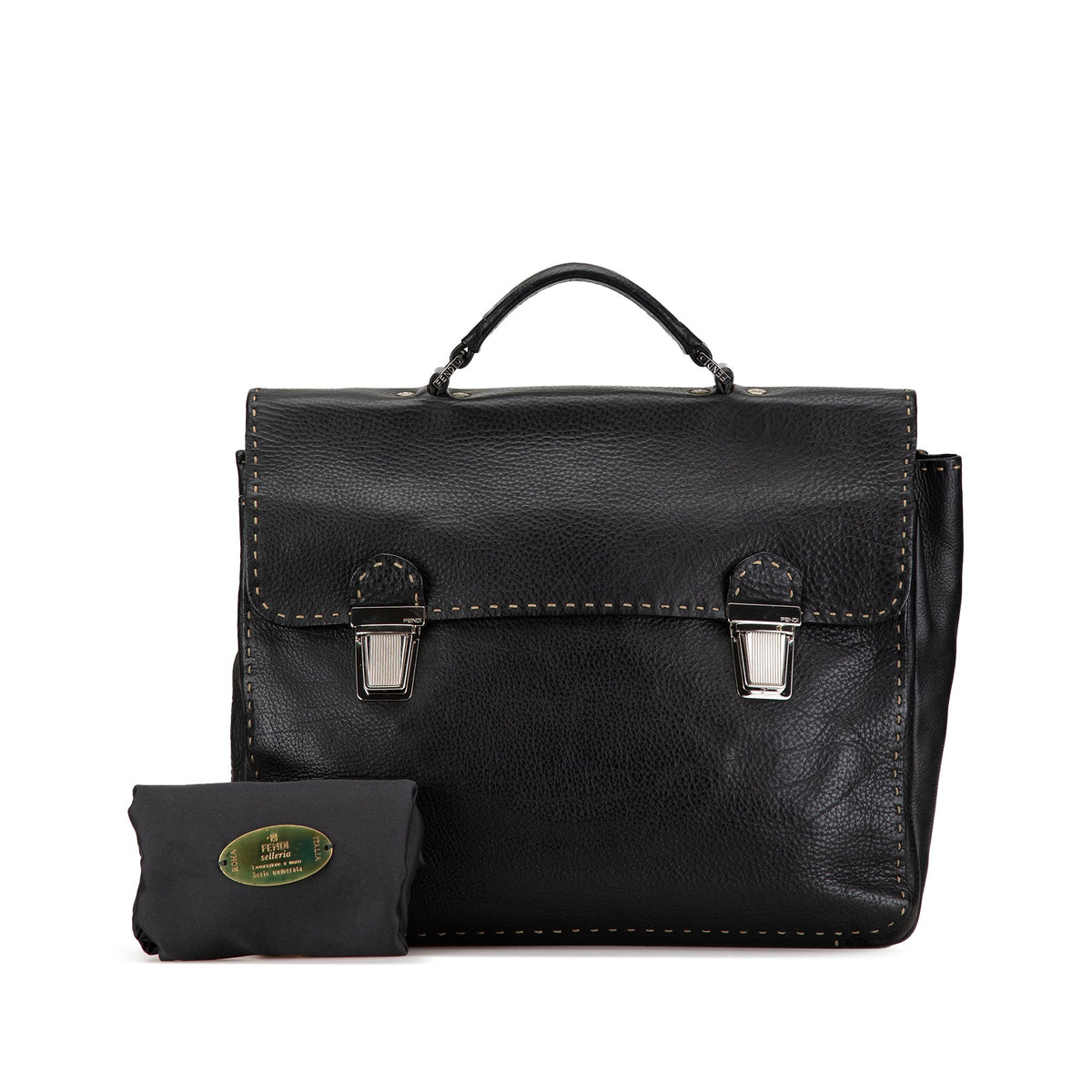 Fendi Leather Selleria Briefcase Black