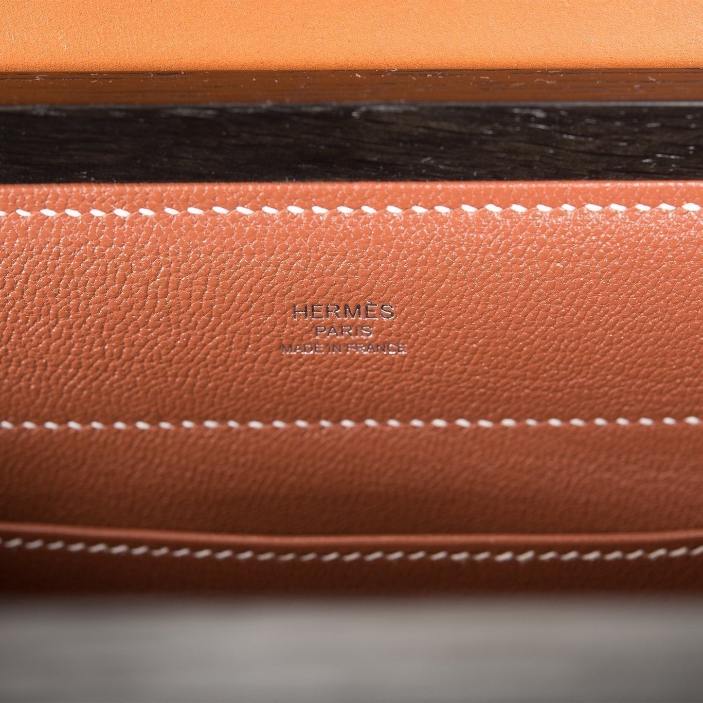 Hermes Fauve Barenia and Natural Wood Kelly Wood 22cm Palladium Hardware