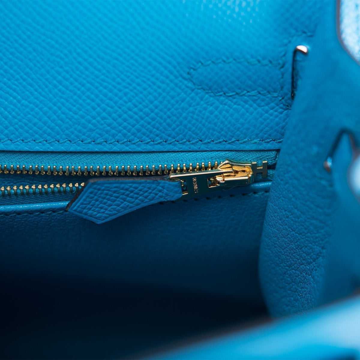 Hermes Kelly Sellier 25 Bleu Frida Epsom Gold Hardware