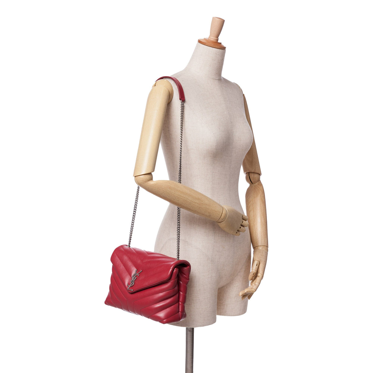 Saint Laurent Small Leather Monogram Loulou Crossbody Red