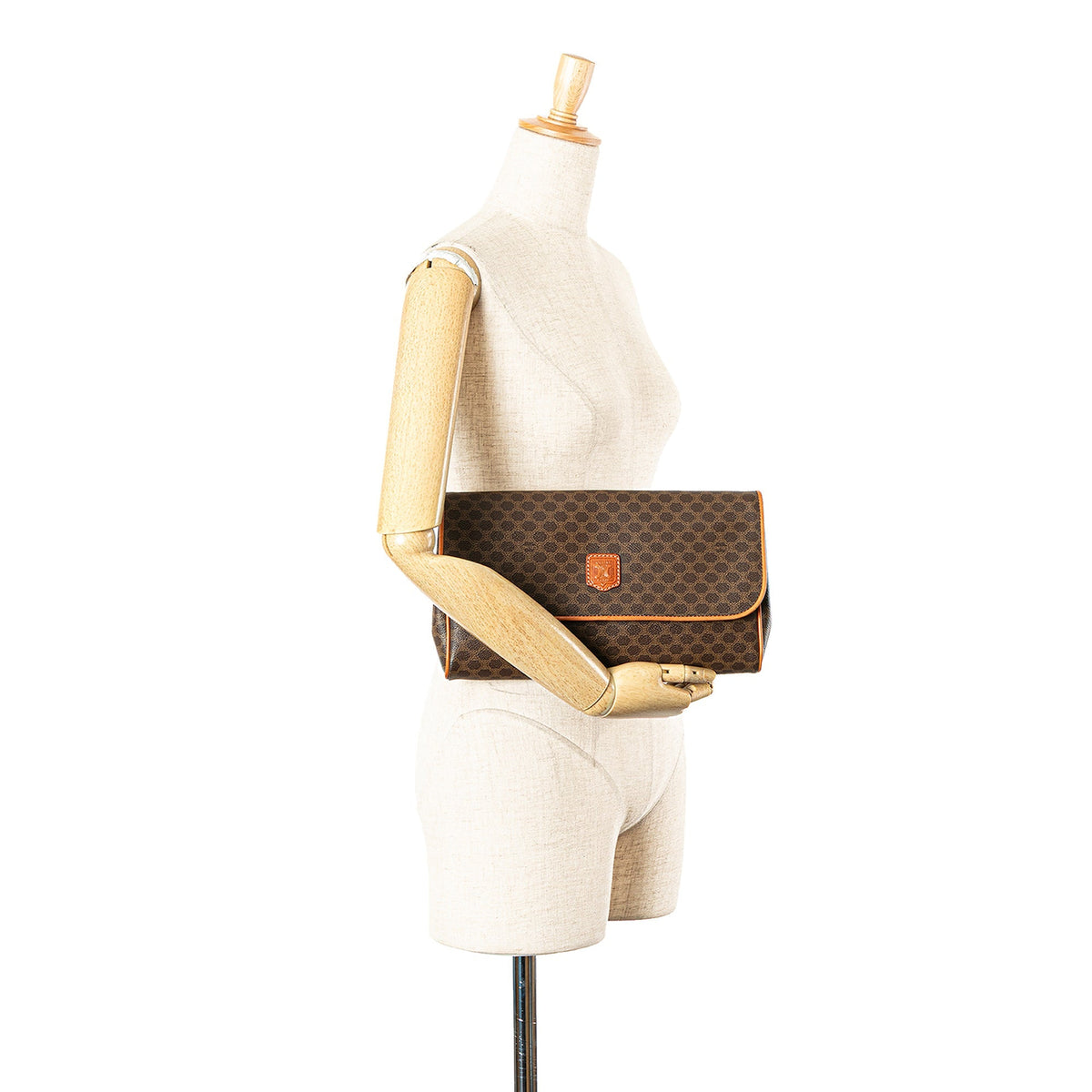 Celine Macadam Coated Canvas Clutch Brown