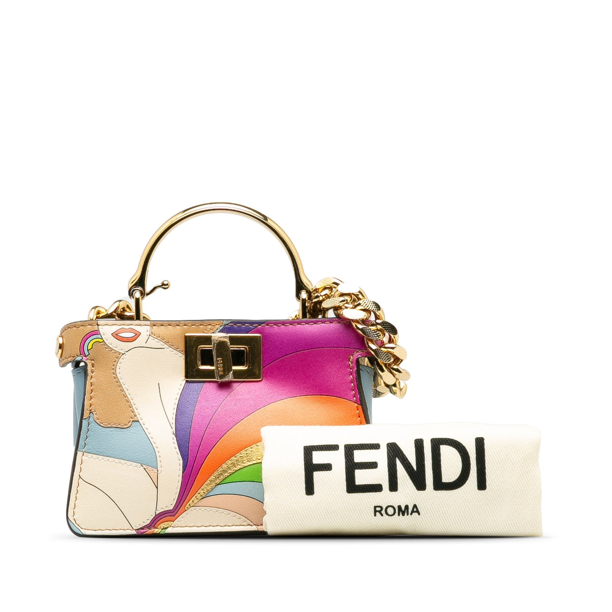 Fendi Nano Rainbow Inlay Peekaboo Satchel Blue
