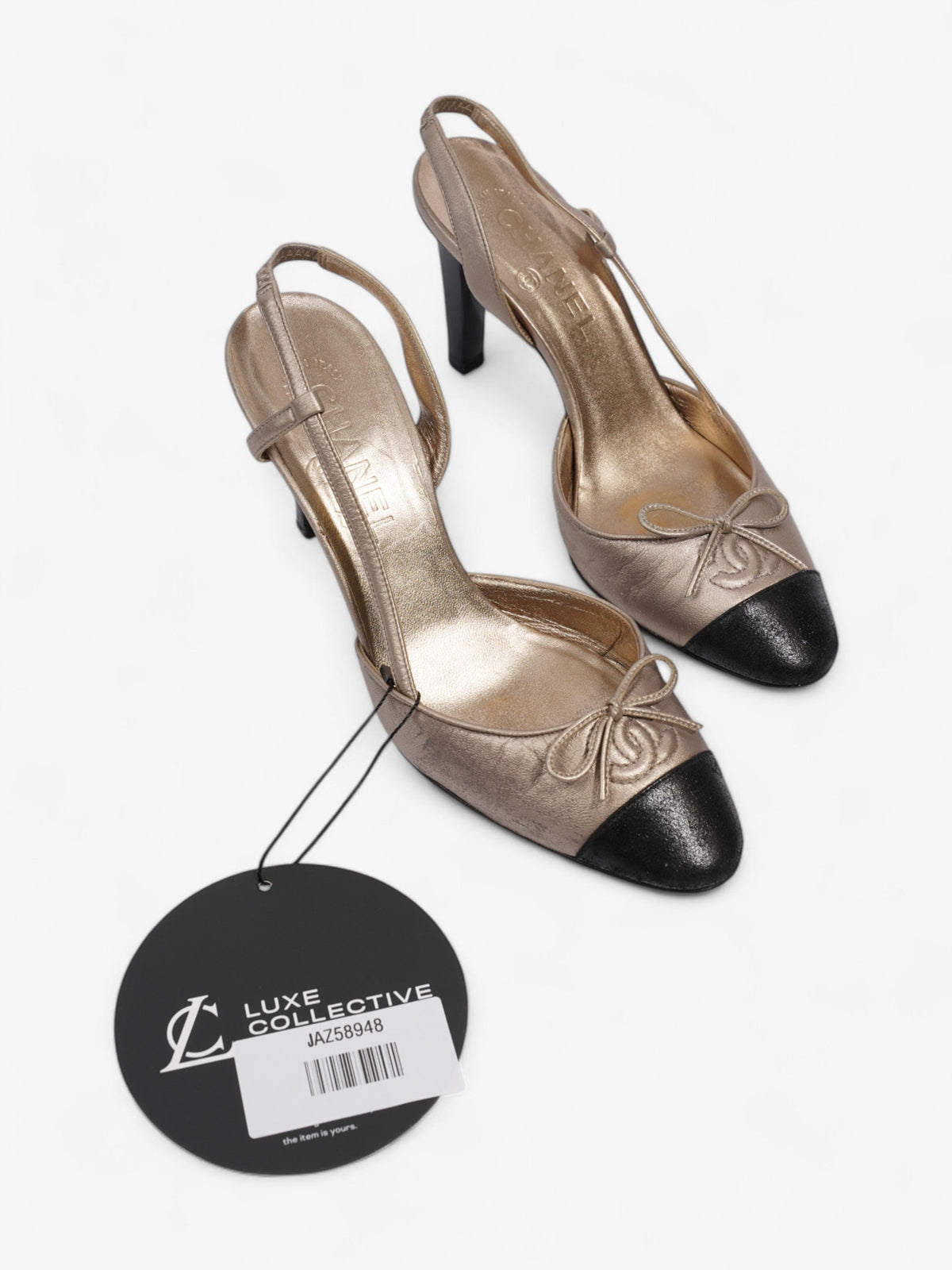 Chanel CC Slingback Pumps 80mm Champagne / Black Lambskin Leather EU 36 UK 3