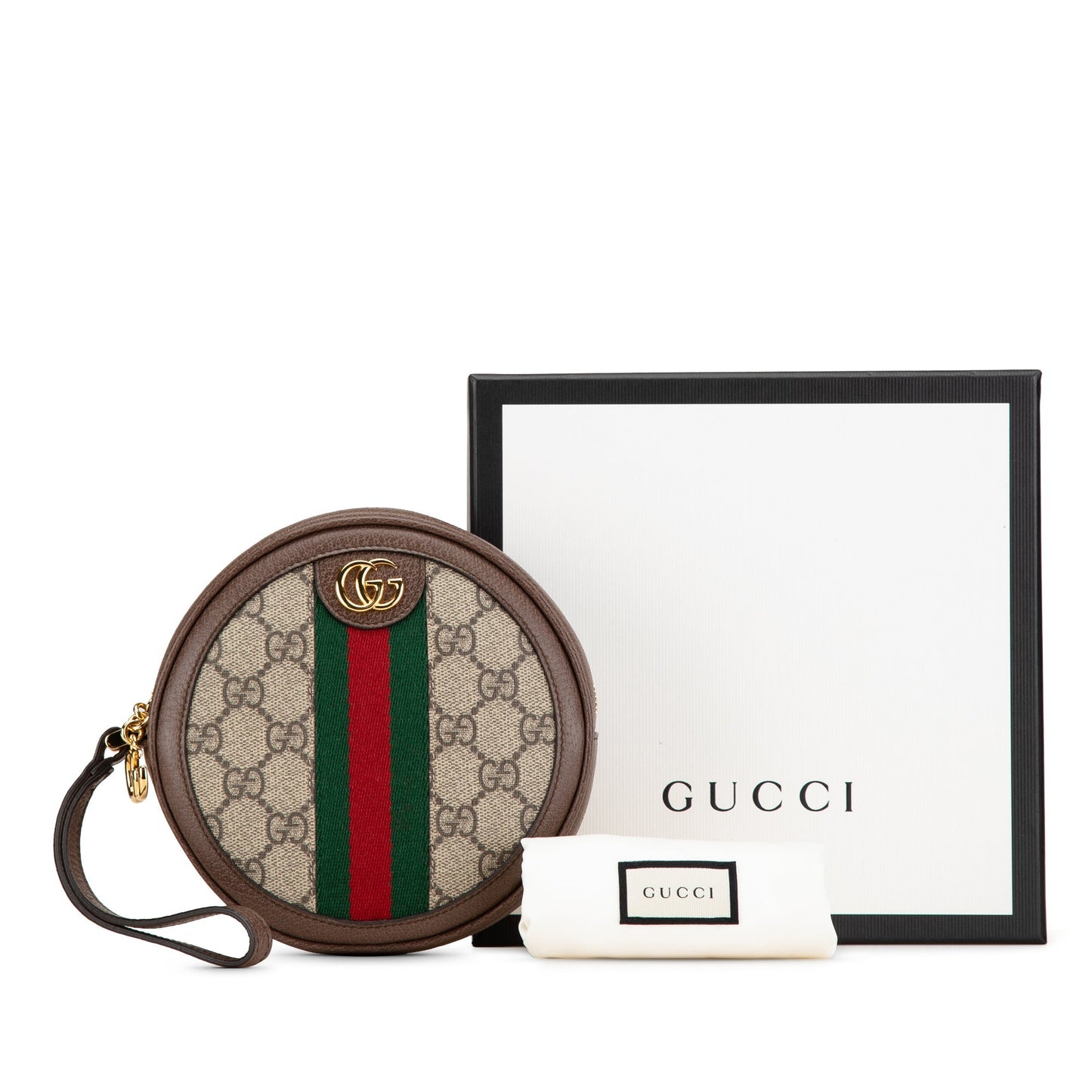 Gucci GG Supreme Ophidia Round Clutch Brown