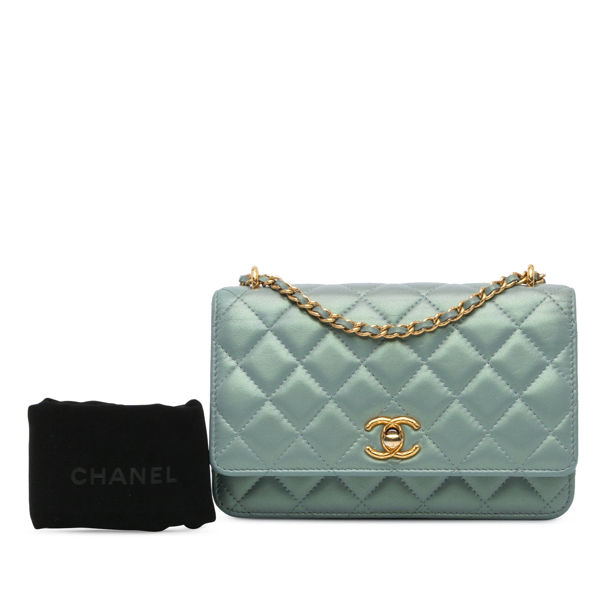 Chanel Lambskin Trendy CC Wallet On Chain Blue