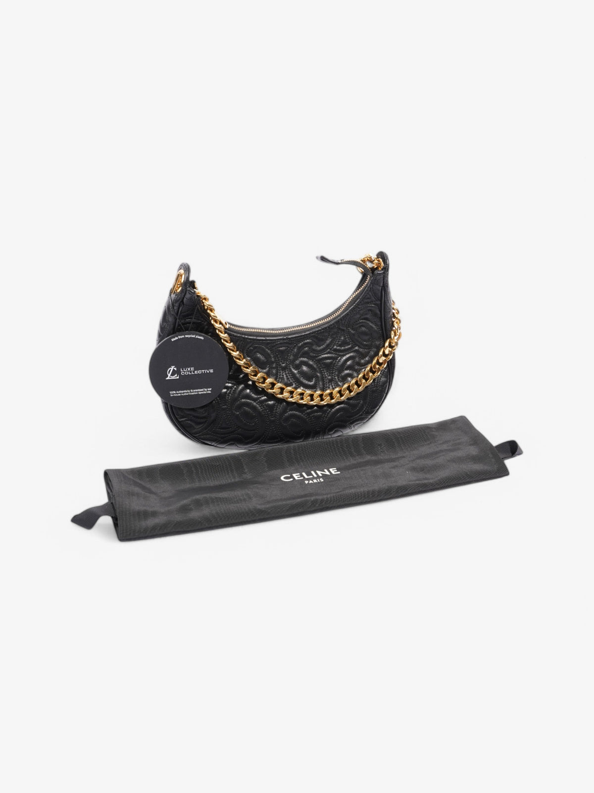 Celine Ava Triomphe Quilted Leather Shoulder Bag Black Leather