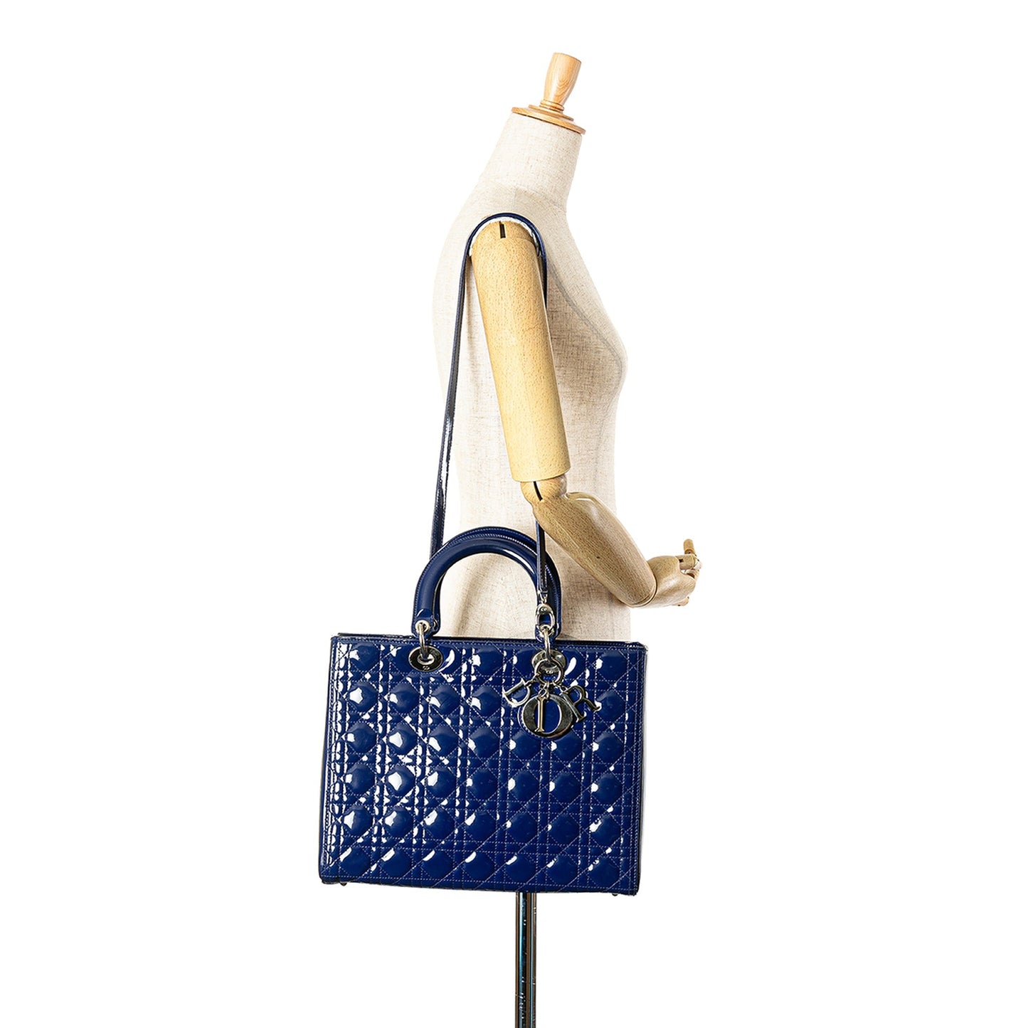 Dior Large Patent Cannage Lady Dior Blue