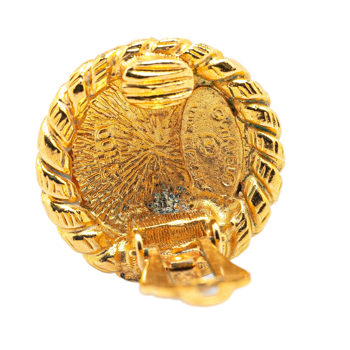Chanel Gold Plated CC Round Clip on Earrings Gold